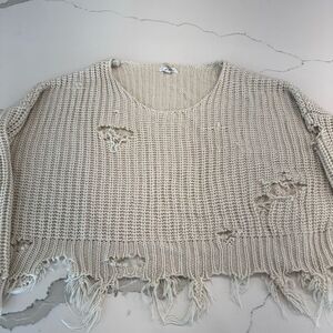 Distressed Cream Sweater
